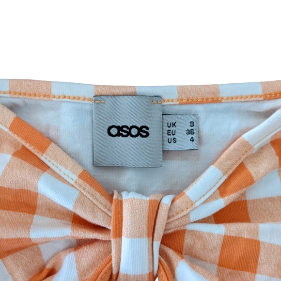 ASOS Pencil Bodycon Sweetheart Sleeveless Dress in Gingham Orange - Picture 4 of 5